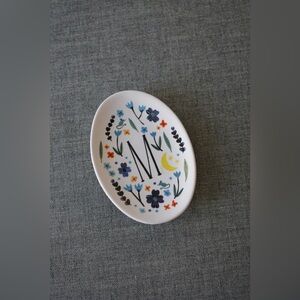 Anthropologie Amelia Herbertson Footed Ceramic Floral Letter M Trinket Plate